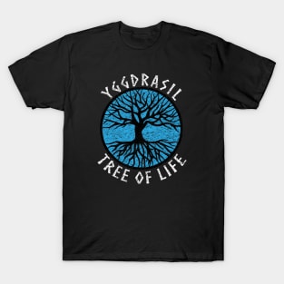 Tree of Life Yggdrasil Blue Valhalla Vikings Grunge Distressed T-Shirt